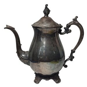 FB Rogers Antique Teapot Silver Plated Footed Intricate 2462‎ Ten Inches